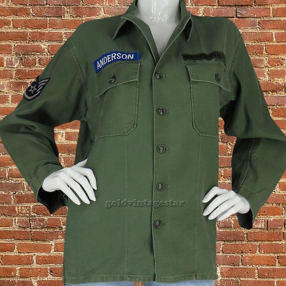 Vintage Army Button Up Top Shirt Blouse L